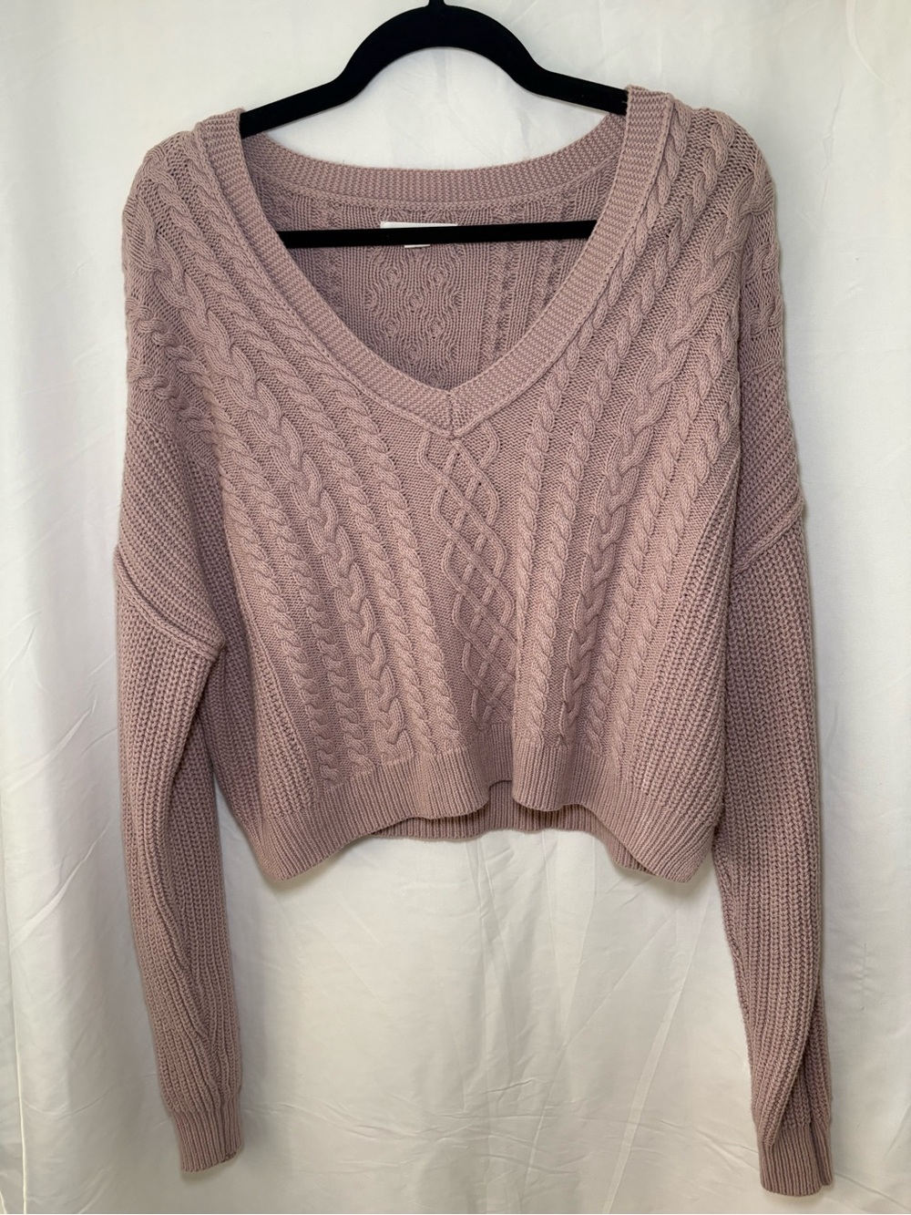 Dusty Pink Aeropostale Cable Knit Cropped V-Neck Sweater